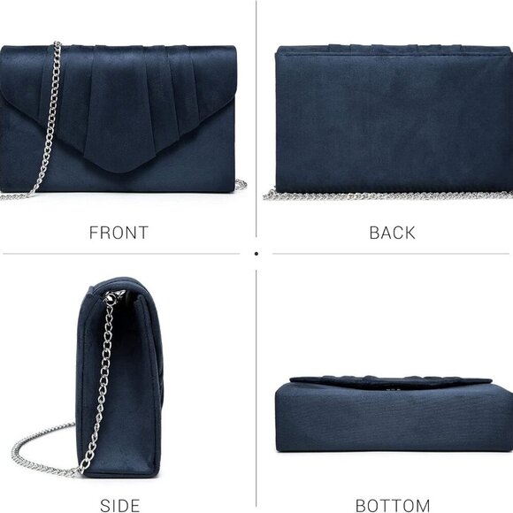 Women's Evening Bag Pleated Envelope Clutch Handbag Wedding Party Bridal Purse - Picture 2 of 5